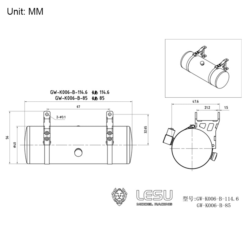 LESU Metal Round Hydraulic Tank 85MM 115MM Suitable for RC Tractor Truck Radio Controlled American Vehicles DIY Spare Parts