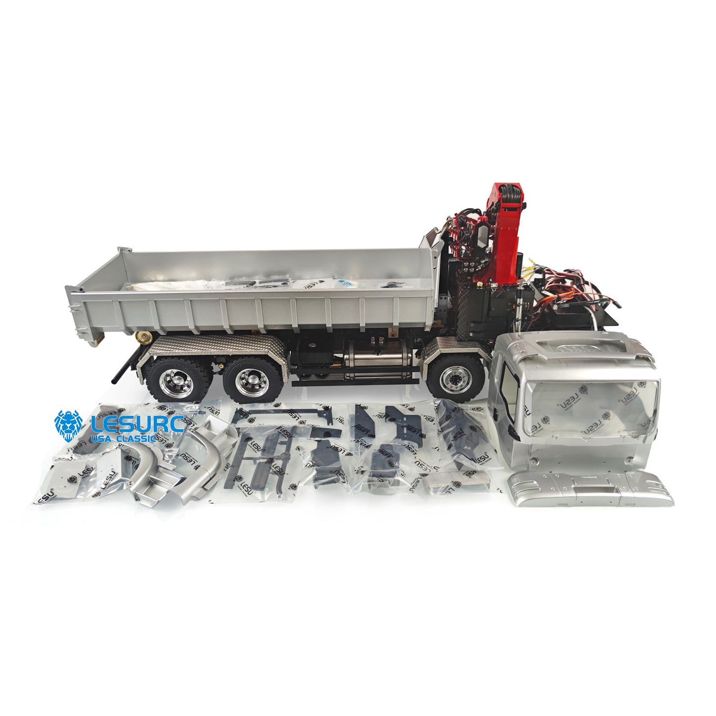LESU Z0031 1/14 Metal 8x8 Hydraulic RC Roll On Off Dump Truck with TGS Cabin Crane 2 Speed Transmission PL18EV Radio System 7CH Valve Brushless Motor ESC