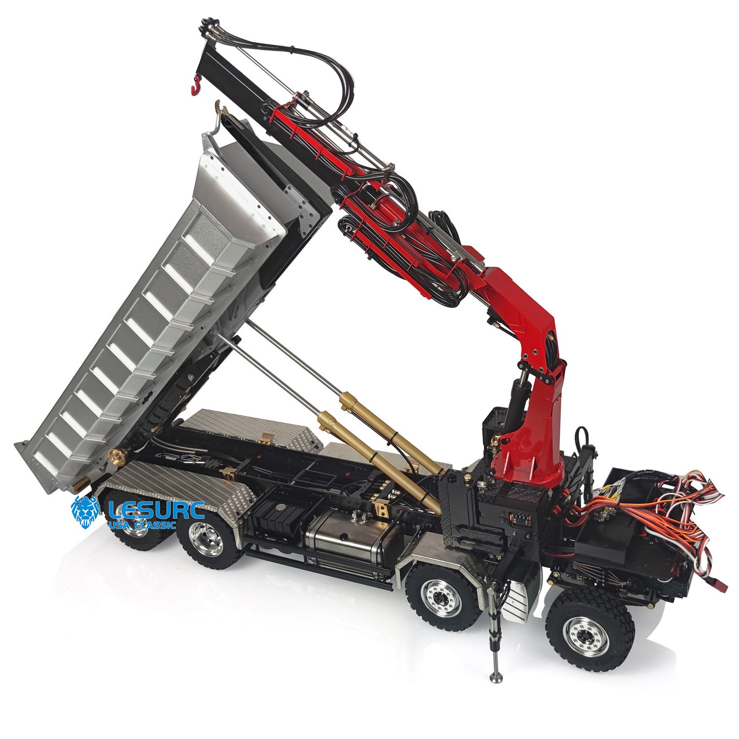 LESU Z0031 1/14 Metal 8x8 Hydraulic RC Roll On Off Dump Truck with TGS Cabin Crane 2 Speed Transmission PL18EV Radio System 7CH Valve Brushless Motor ESC