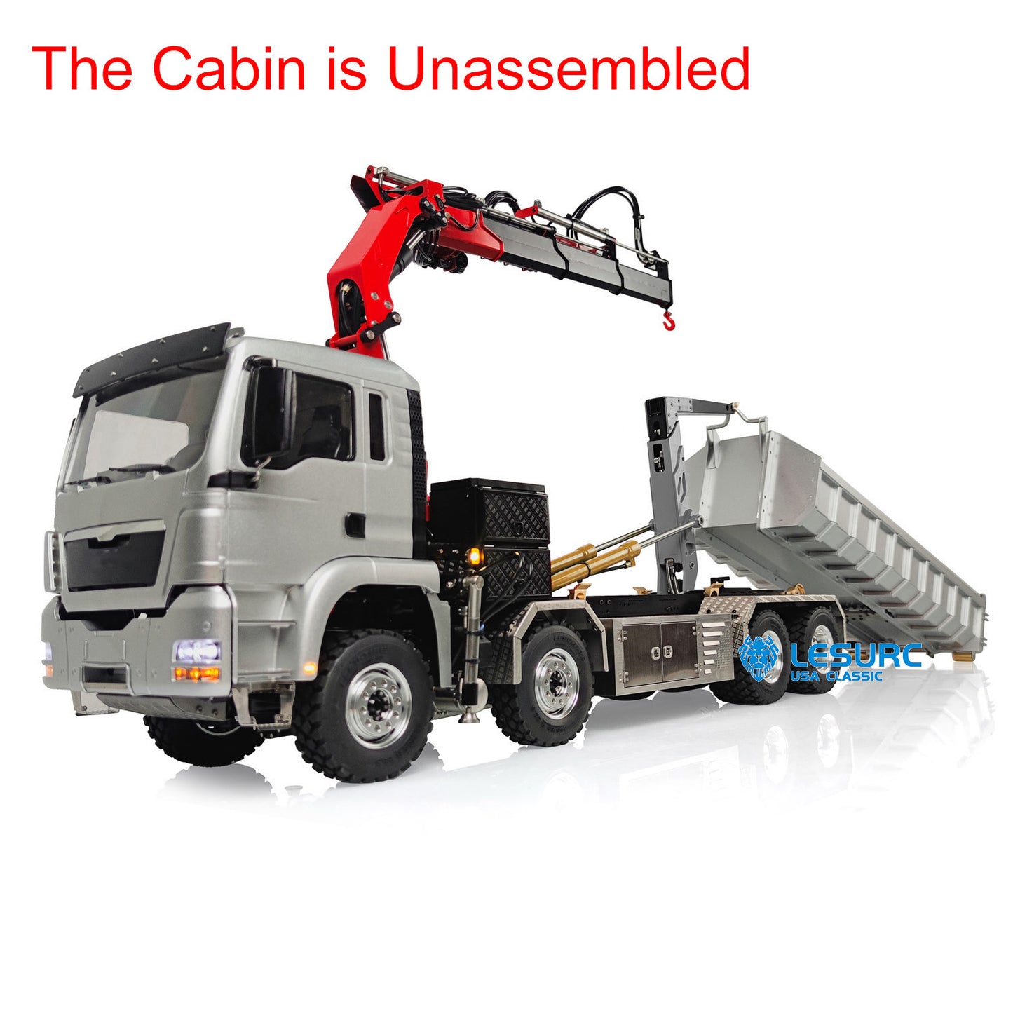 LESU Z0031 1/14 Metal 8x8 RC Hydraulic Dump Truck with Crane TGS Cabin 2 Speed Transmission 7CH Valve Light Sound for Construction Hobbyists