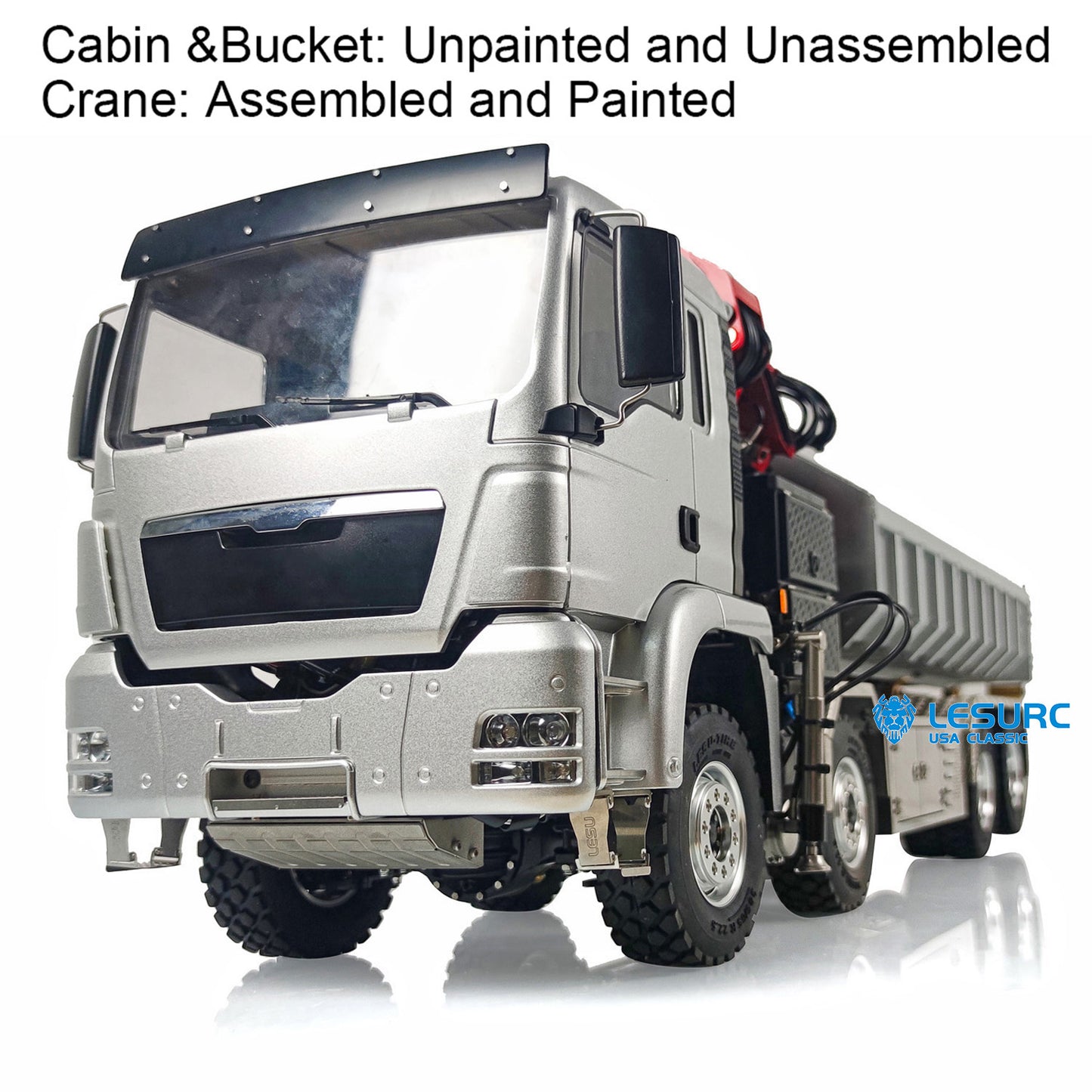 LESU Z0031 1/14 Metal 8x8 RC Hydraulic Dump Truck with Crane TGS Cabin 2 Speed Transmission 7CH Valve Light Sound for Construction Hobbyists