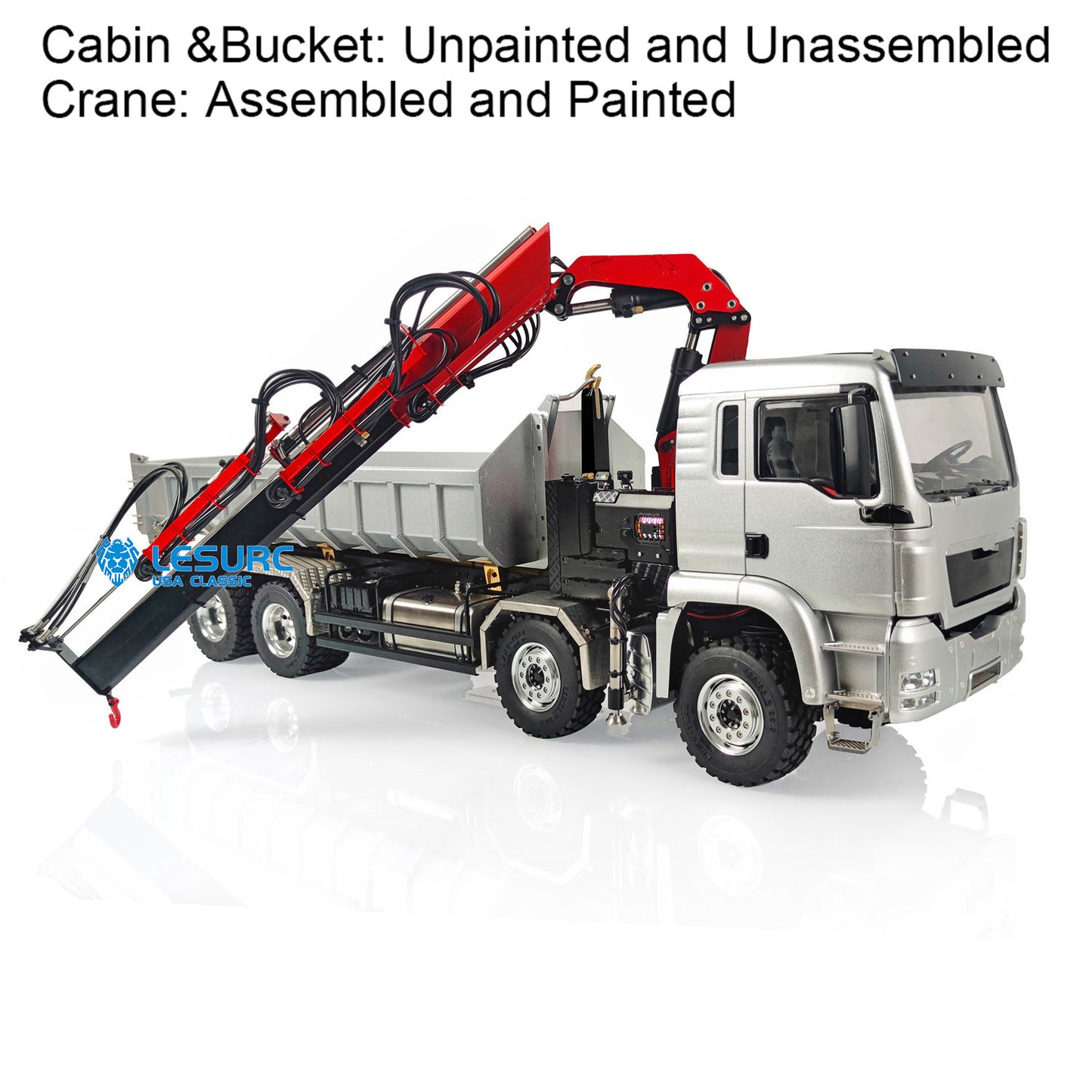 LESU Z0031 1/14 Metal 8x8 RC Hydraulic Dump Truck with Crane TGS Cabin 2 Speed Transmission 7CH Valve Light Sound for Construction Hobbyists