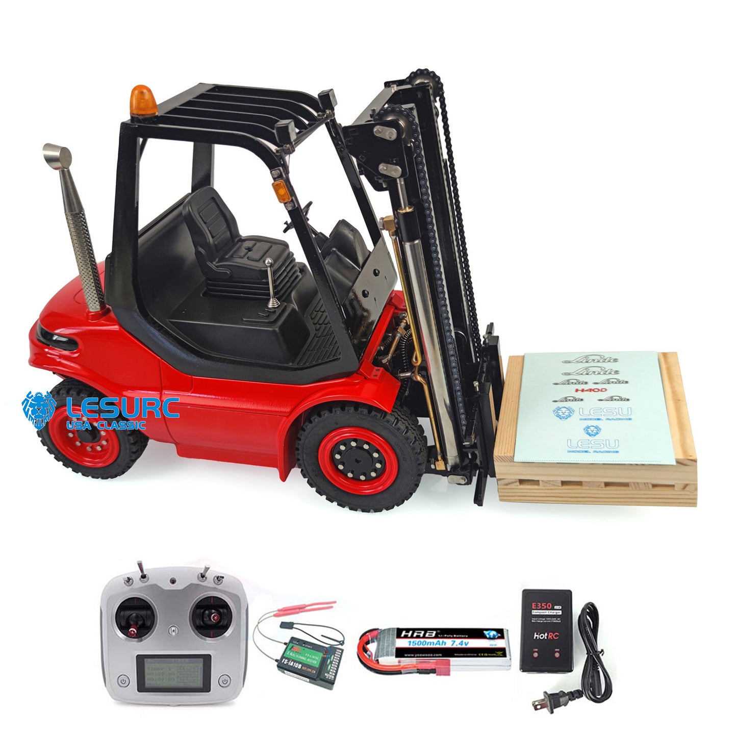 1/14 Scale LESU RC RTR Model Forklift Assembled Transfer Car Truck W/ Motor Servo ESC Light Sound Radio Battery Driver Charger