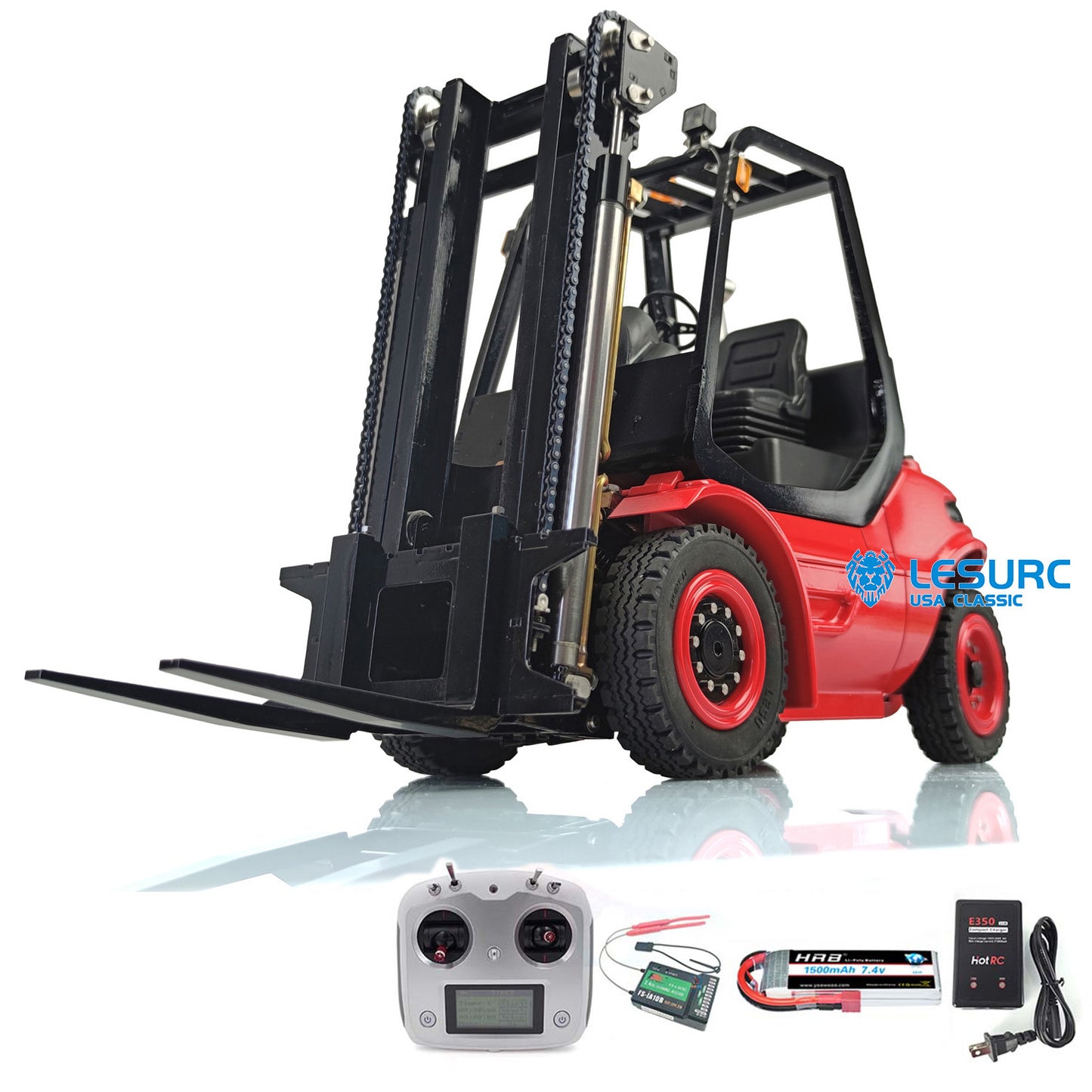 LESU A0002 1/14 Metal RC Hydraulic Forklift with FlySky I6S Radio Controller Sound Light System for Remote Control Construction Vehicle Enthusiasts