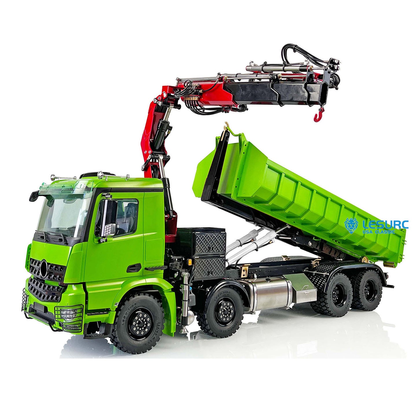 LESU 1/14 8x8 RC Metal Hydraulic Crane Dumper Tipper Truck Electric Dump Car W/ Light Sound ESC Motor W/O Radio Battery Charger