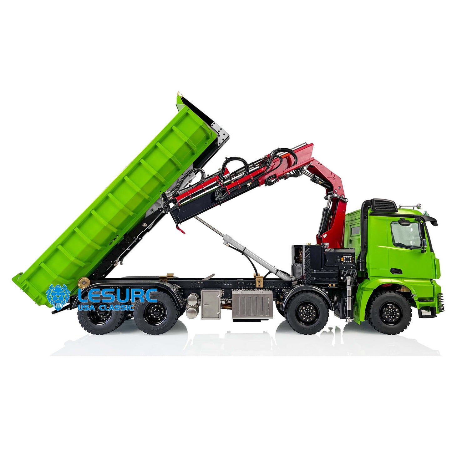 1/14 LESU RC Metal Hydraulic Crane Dumper Tipper Truck 8x8 RTR Electric Dump Car W/ Light Sound ESC Motor PL18EV Radio Battery