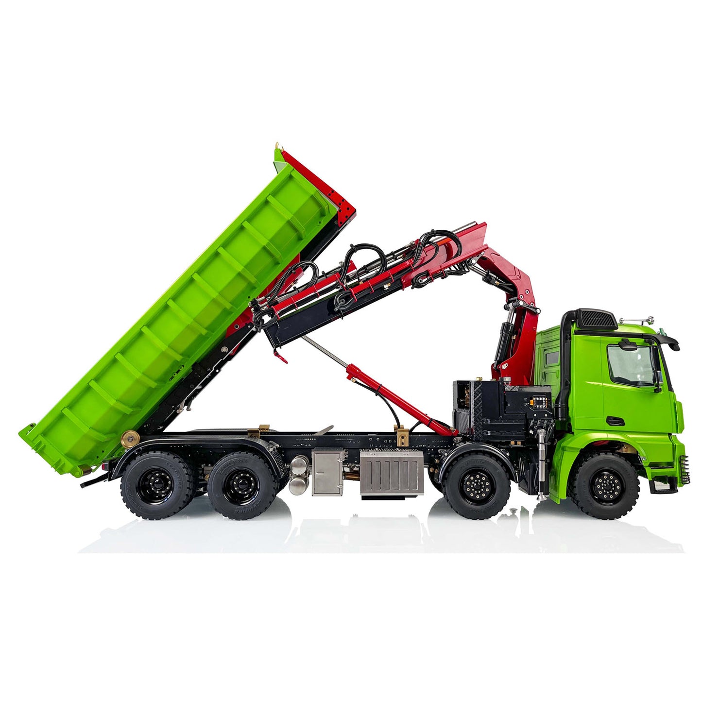 LESU 1/14 8x8 RC Metal Hydraulic Crane Dumper Tipper Truck Electric Dump Car W/ Light Sound ESC Motor W/O Radio Battery Charger