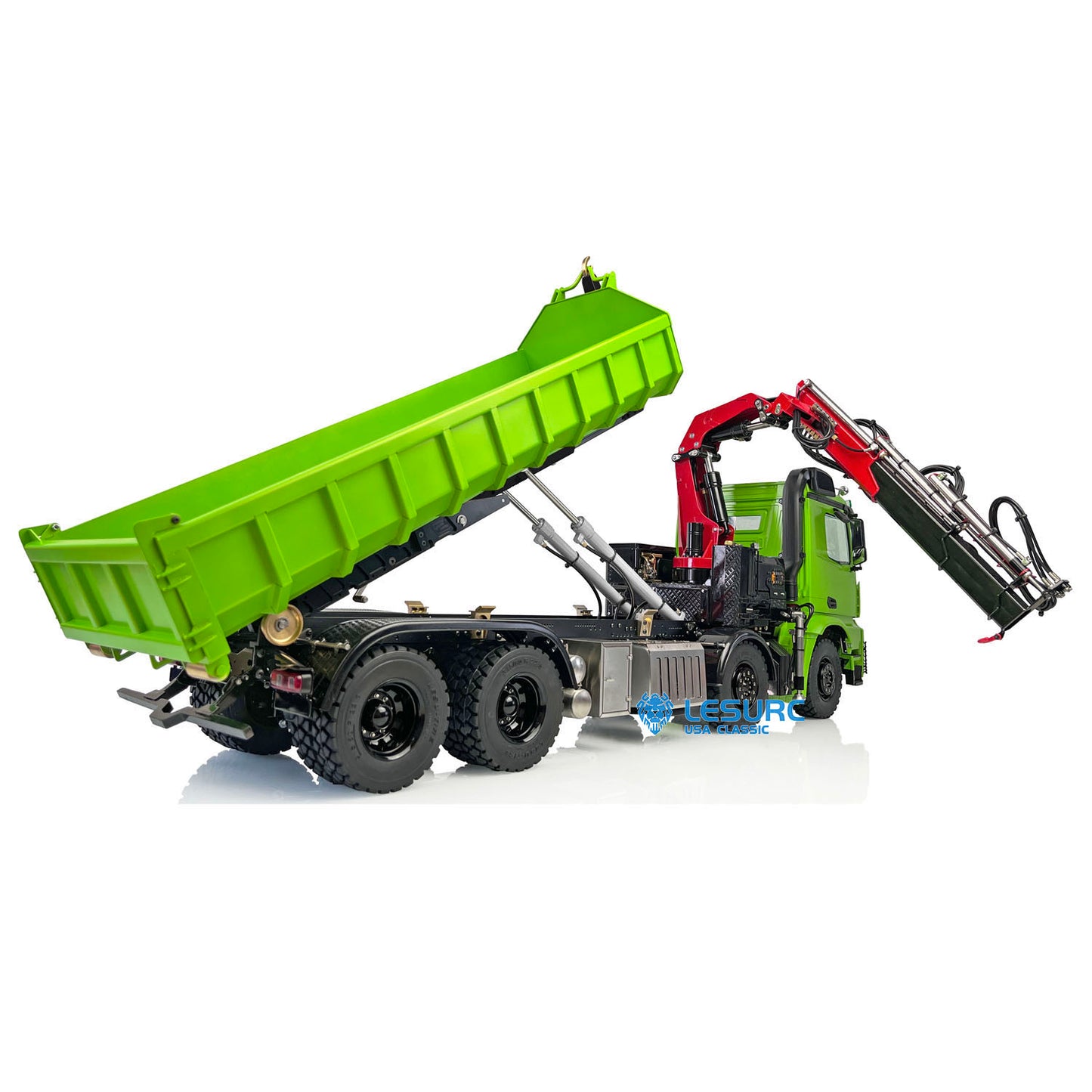 LESU Z0017 1/14 Metal 8X8 RC Roll On Off Dump Truck RTR with Hydraulic Crane FlySky Paladin PL18EV Radio System 2Speed Transmission Light Sound