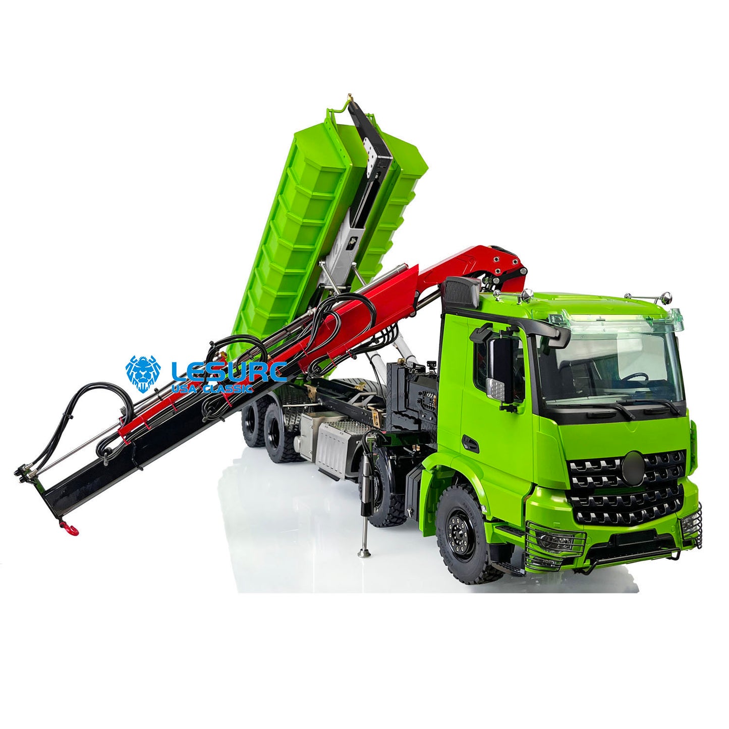 1/14 LESU RC Metal Hydraulic Crane Dumper Tipper Truck 8x8 RTR Electric Dump Car W/ Light Sound ESC Motor PL18EV Radio Battery