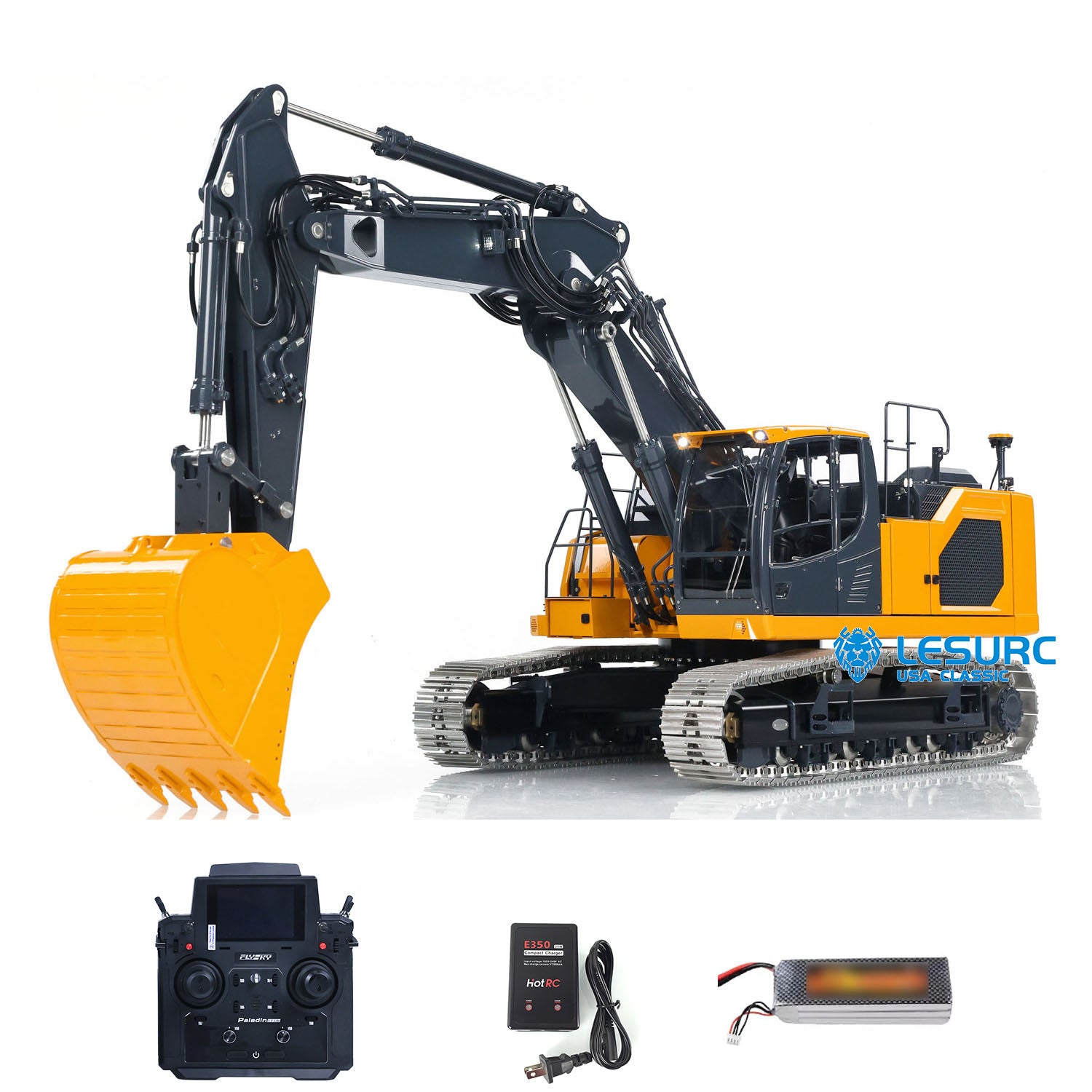 LESU AOUE LR945 Metal 1/14 RC Hydraulic Excavator 3 Arms Digger for Backyard Fun