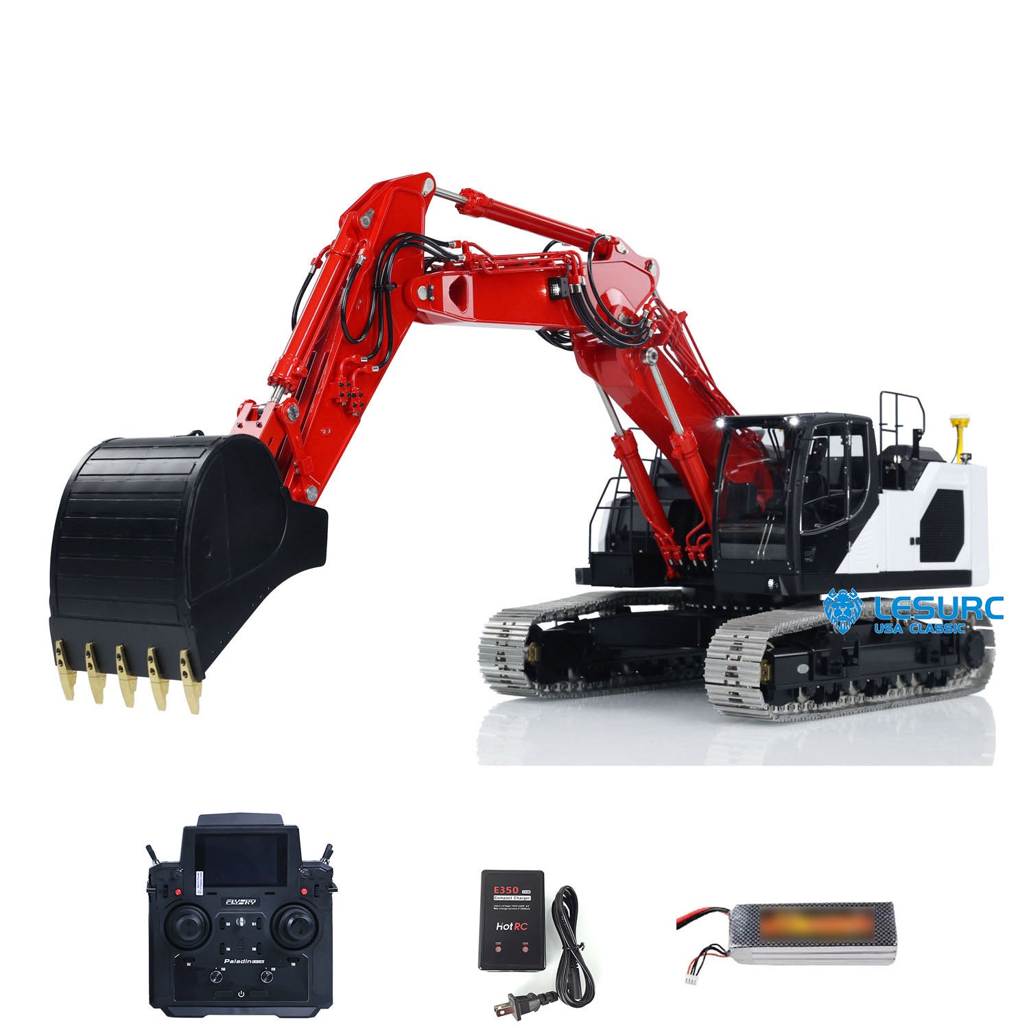 LESU AOUE LR945 Metal 1/14 RC Hydraulic Excavator 3 Arms Digger with Electronic Display