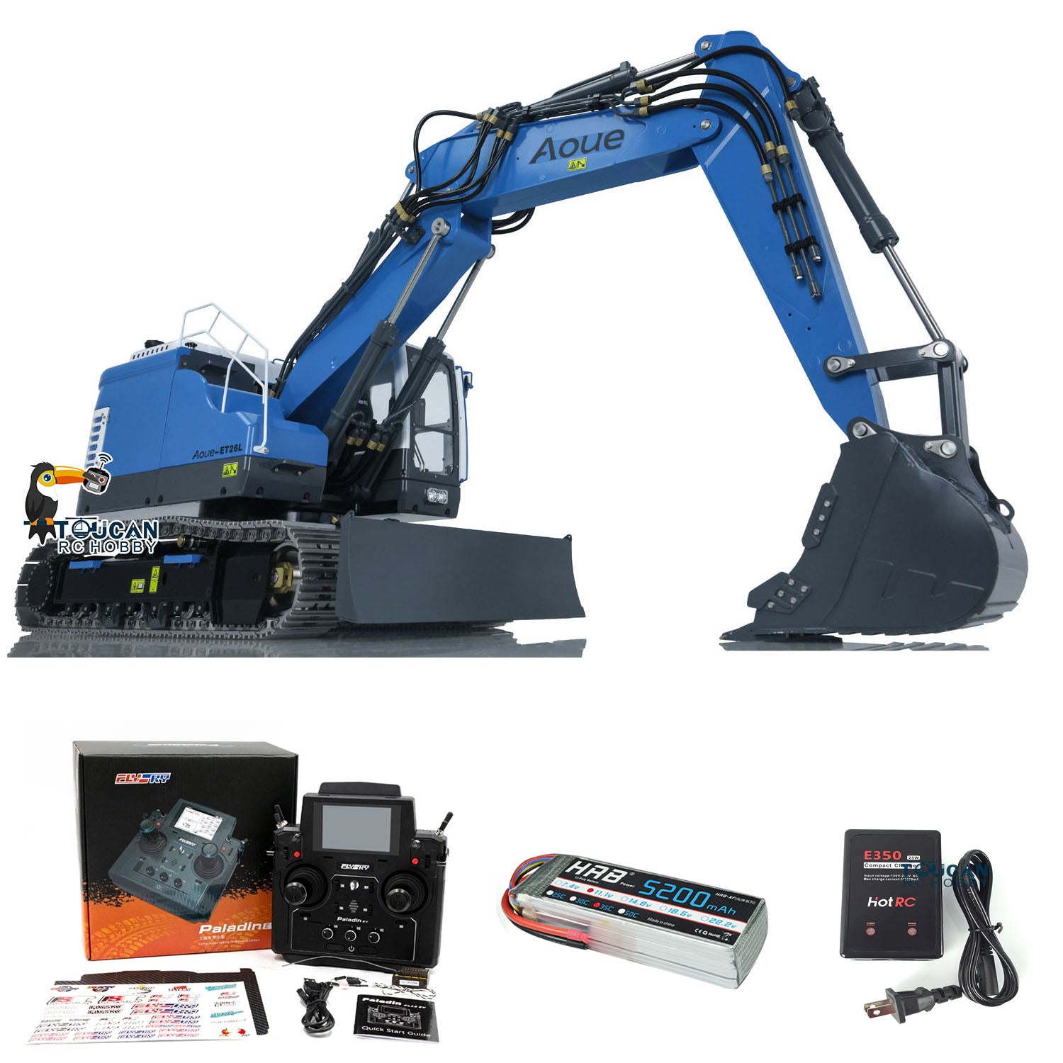 LESU Aoue ET26L 1/14 Metal RC Hydraulic Excavator 3 Arms Digger with Light System
