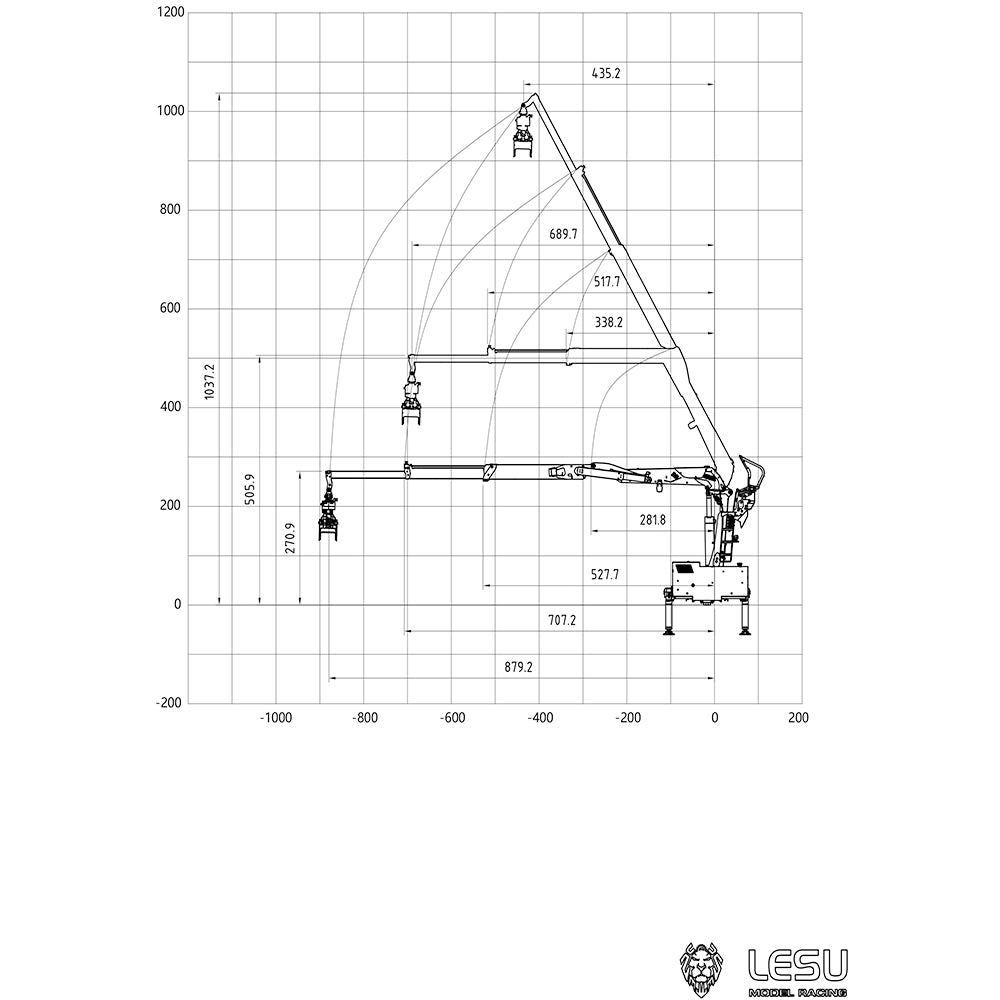 LESU 1/14 Metal RC Hydraulic Timber Crane Fly Jib 360 Degree Rotation 3-Stage Telescopic Arms for Remote Control Tractor Truck