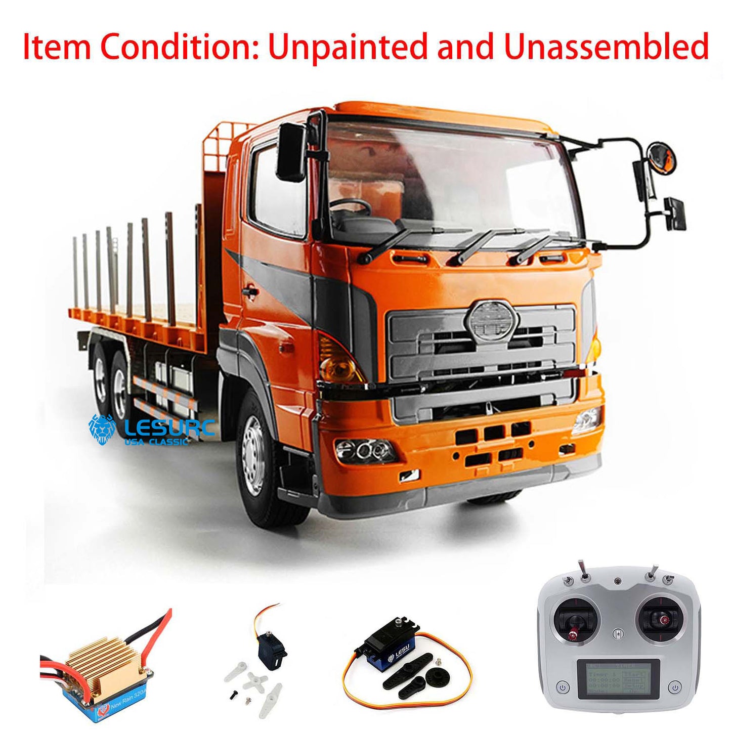 LESU 1/14 6x4 Remote Controlled Flatbed Lorry Trailer Radio System Bucket Motor Servo Battery Charger Unassembled Painted Truck