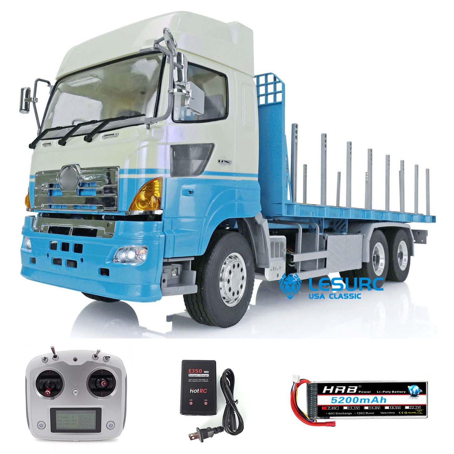 LESU 1/14 6x4 Ready to Go RC Flatbed Lorry Trailer Light Sound Radio System Bucket Motor Servo Battery Charger Painted Truck