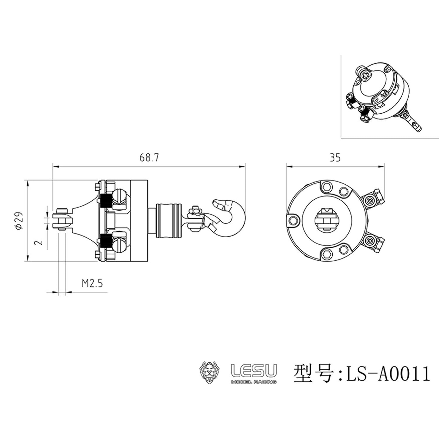 LESU Metal Manual Balance Fork Hydraulic Rotary Cylinder Hook Suitable for 1/14 RC Crane Dumper Truck Radio Control Cars