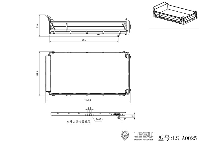 LESU Metal Spare Part Car Hopper Bucket Box Suitable for 1/14 4*4 RC Dumper Radio Controlled 2Axle Truck DIY Vehicle Model