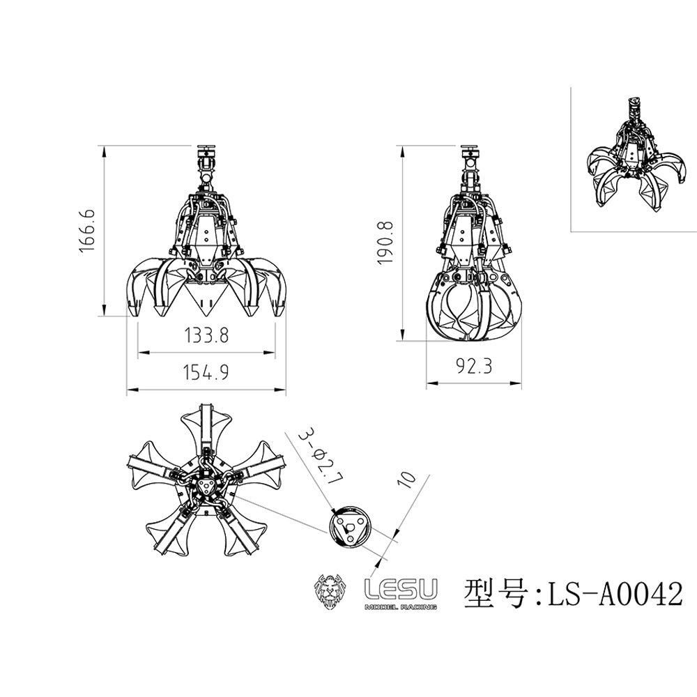 LESU 1/14 Scale Hydraulic Orange Peel Grab Suitable for RC Crane Dumper Radio Controlled Tipper Truck Cars Model Vehicles