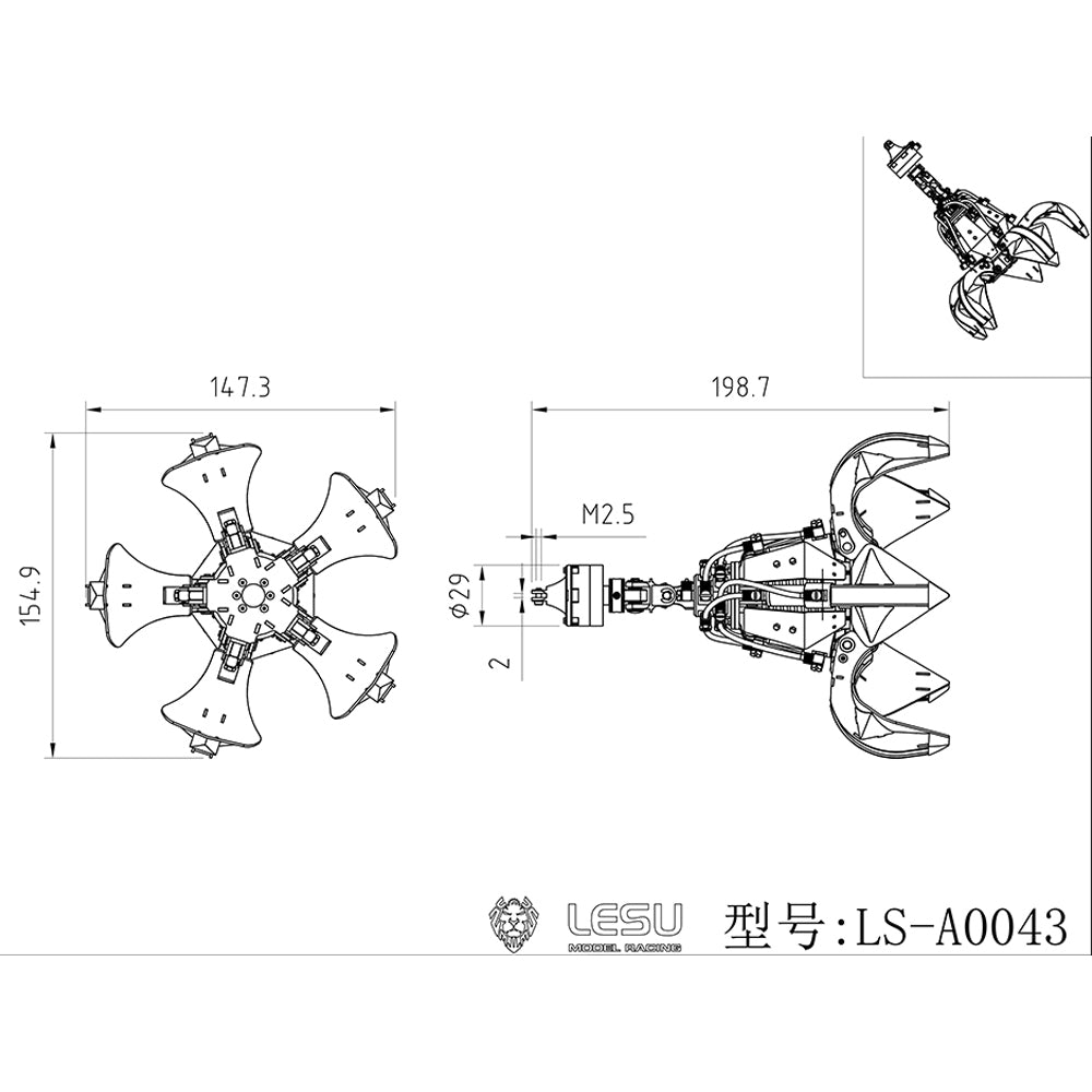 IN STOCK LESU 1/14 Scale Hydraulic Orange Peel Grab Suitable for RC Crane Dumper Radio Controlled Tipper Truck Cars Model Vehicles