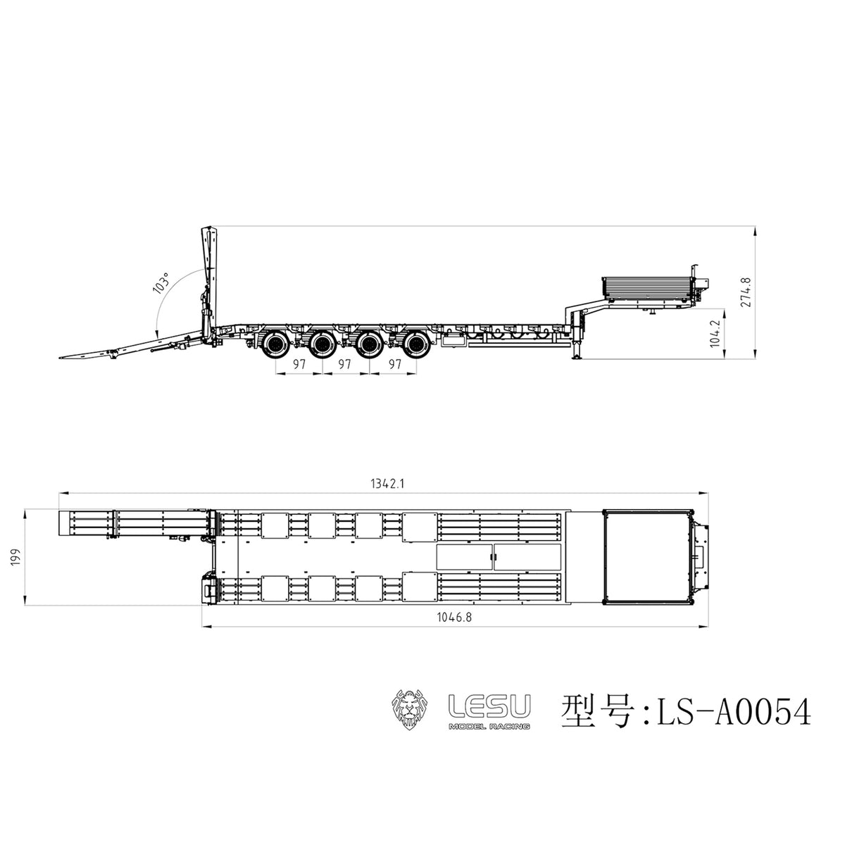 IN Stock LESU A0054 1/14 Metal Trailer Hydraulic Lifting Tailboard 4 Axles Steering Available Electric Support Legs for DIY RC Tractor Truck
