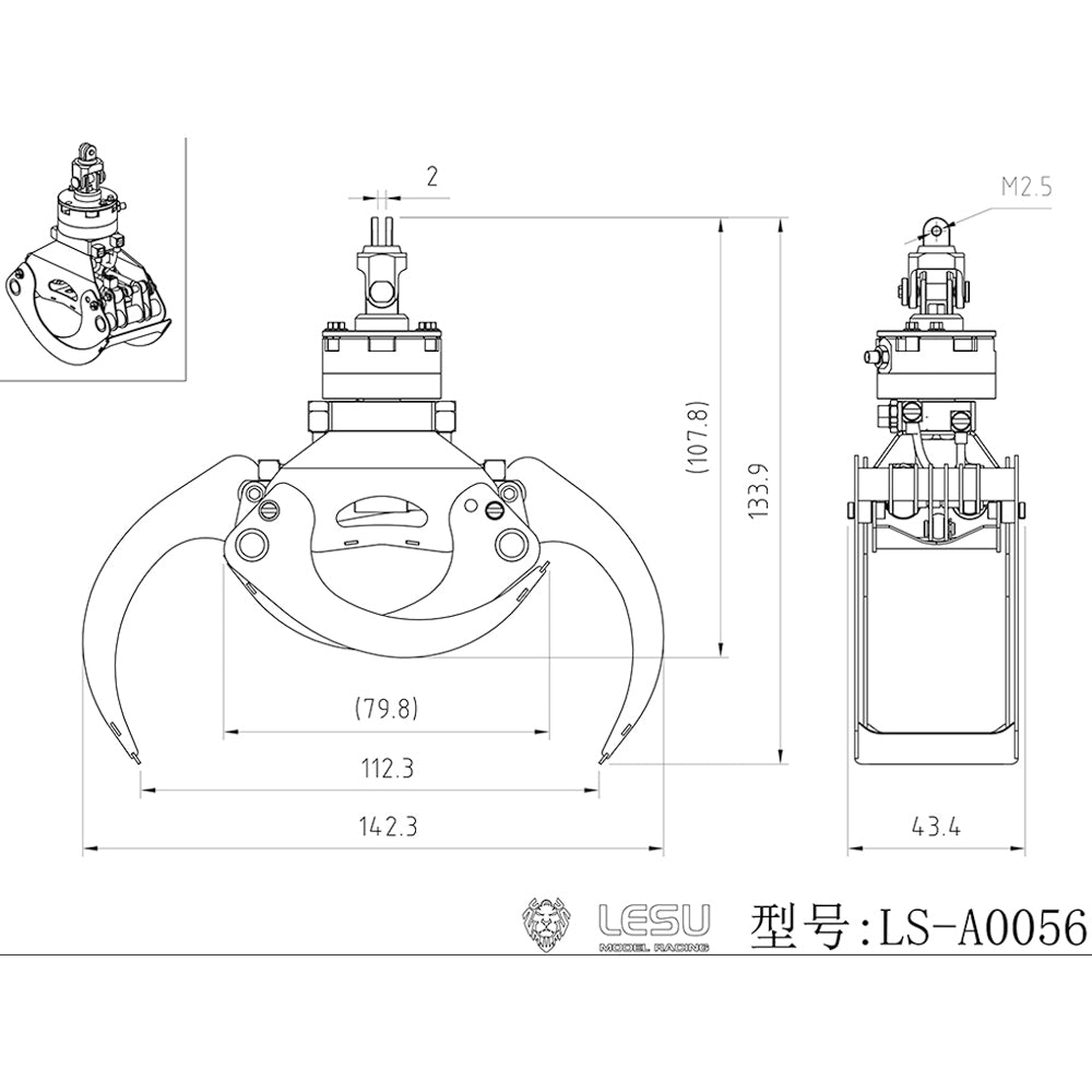 LESU Hydraulic Metal Wood Clamp Assembled for 1/14 RC Timber Crane Remote Control Truck Car RC Excavator