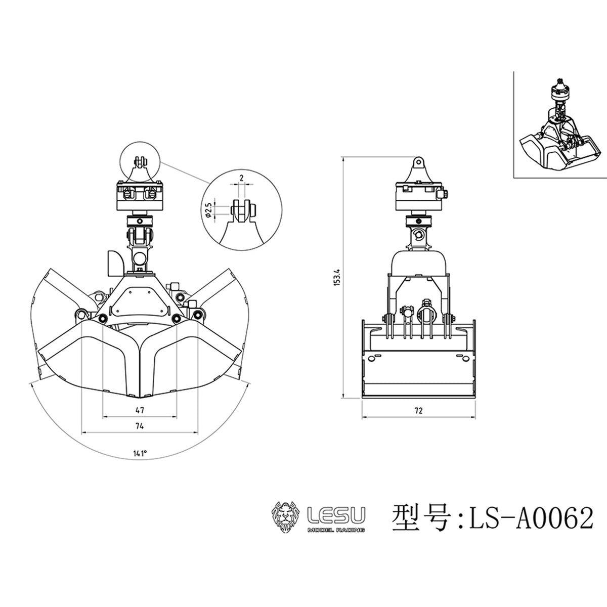 IN Stock 270 degrees Rotating LESU Metal Clamshell Bucket for DIY 1/14 RC Hydraulic Crane of Excavator Dumper Remote Control Tractor Truck