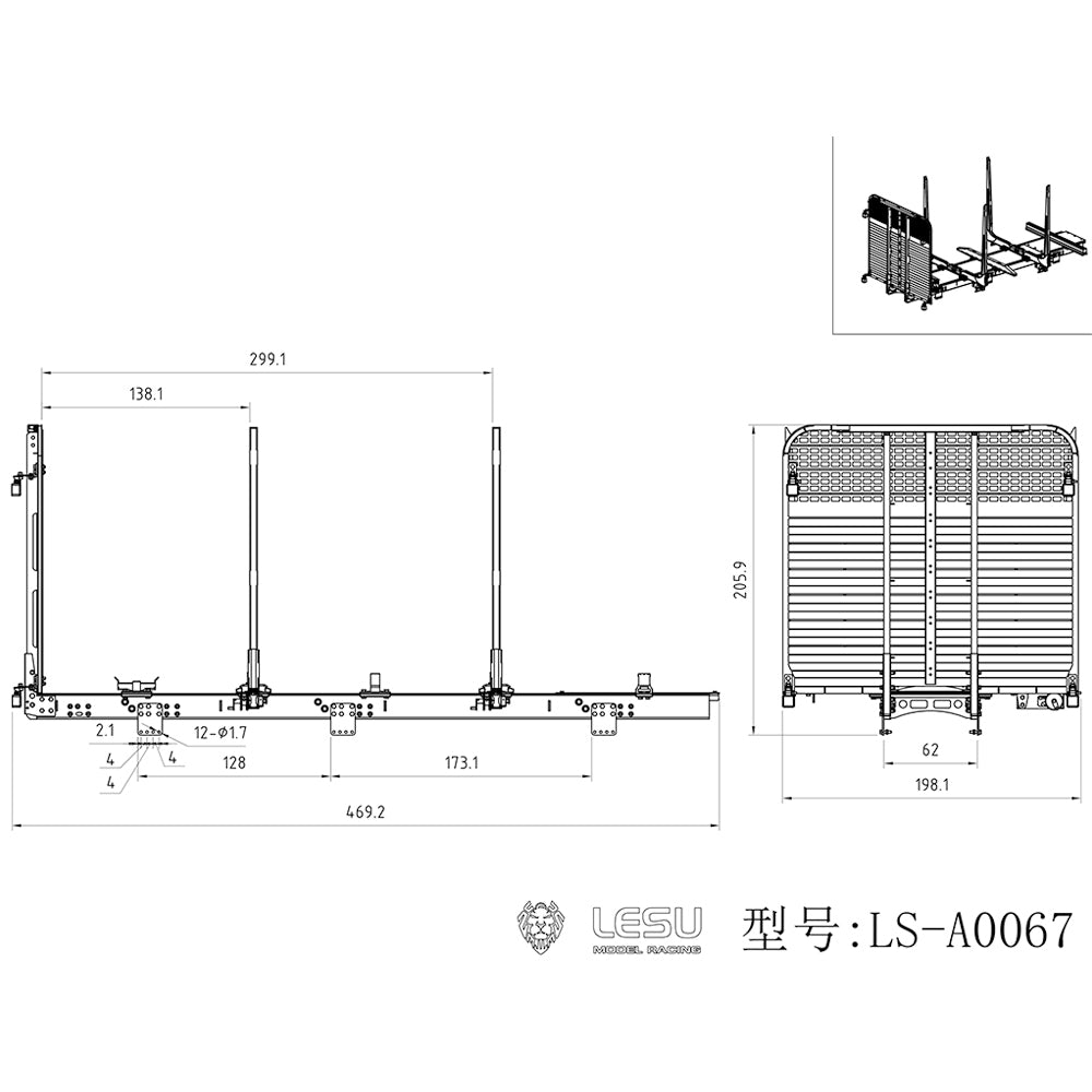 Metal Timber Hopper A0067 Light Winch for 6x6 LESU 1/14 RC Logging Truck VM FE Cabin Remote Control Lorry Z0107 Model Vehicle