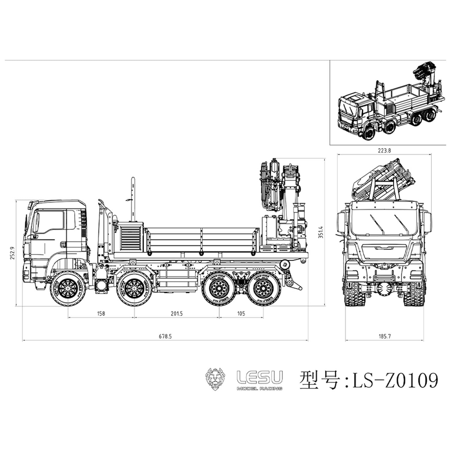 LESU 1/14 Hydraulic RC Roll on off Dumper Truck Crane Metal 8x8 Chassis Axles Lock 2Speed Gearbox 2+7CH Valve Sound Light System