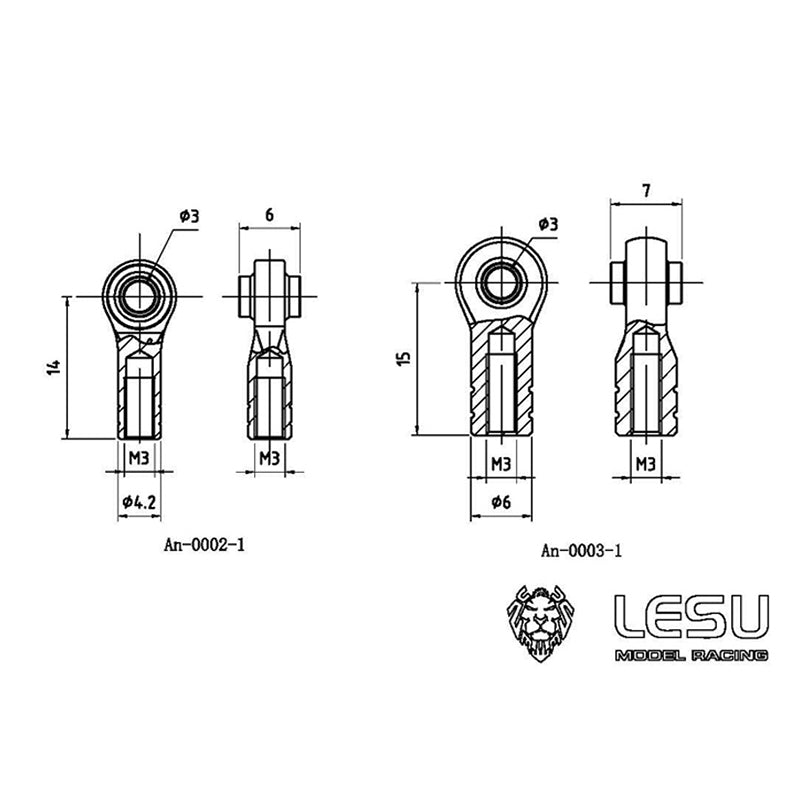 1/14 LESU RC Model Metal Joint Bearing for M3 Shaft Truck Parts Radio Controlled Vehicle Dumper Stainless Steel Accessory