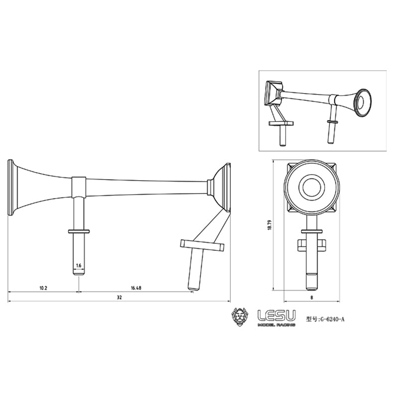 LESU 1/14 Scale RC DIY Metal Parts Ornament Trumpet Whistle Horn Suitable for Radio Controlled Model FH16 Tractor Truck Car