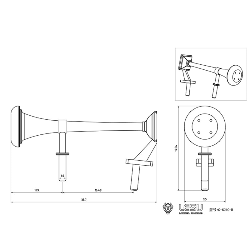 LESU 1/14 Scale RC DIY Metal Parts Ornament Trumpet Whistle Horn Suitable for Radio Controlled Model FH16 Tractor Truck Car