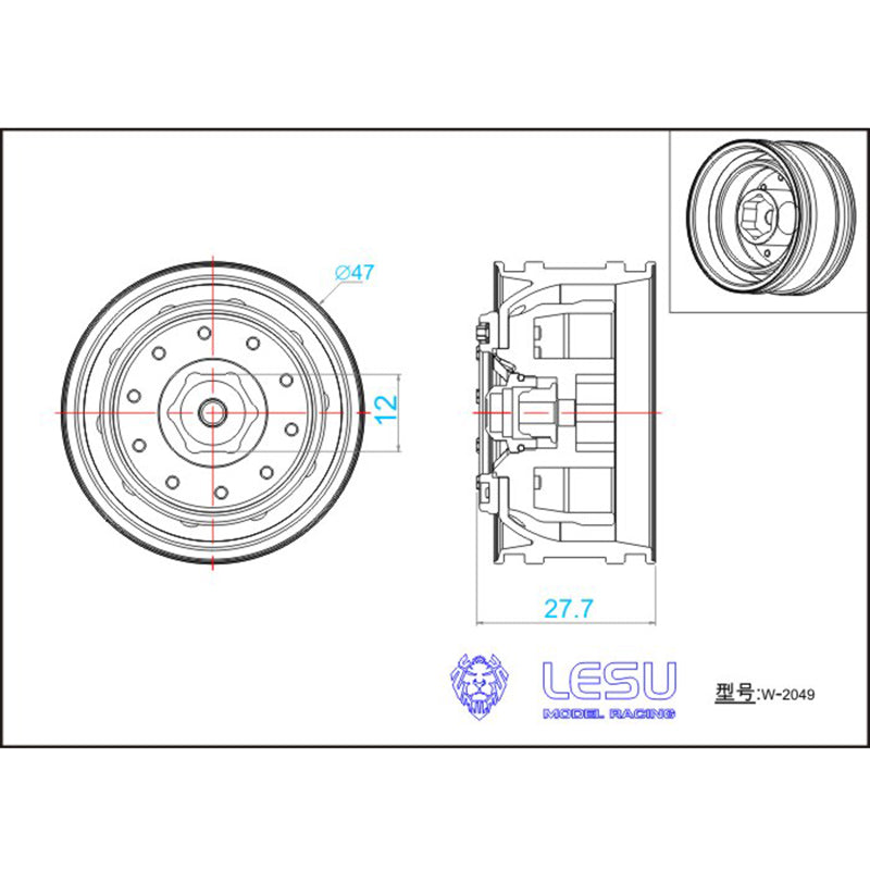 1/14 LESU Wide Metal Wheel Hub RC DIY Spare Part Suitable for Radio Controlled American FH12 FH16 RC Tractor Truck Cars