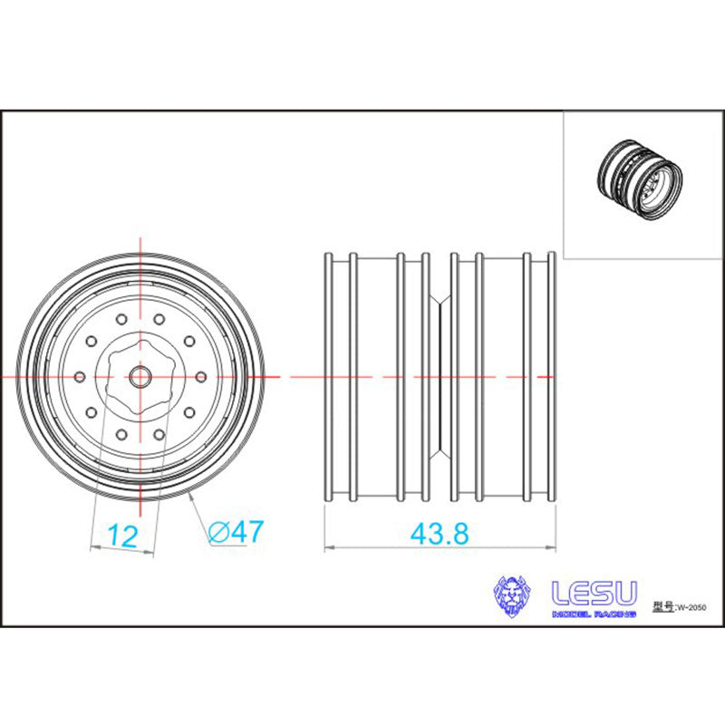 1/14 RC LESU Metal Rear Wheel Hub for FH12 FH16 Tractor Truck Axle Hex Car Model Replacements Accessories Spare Parts