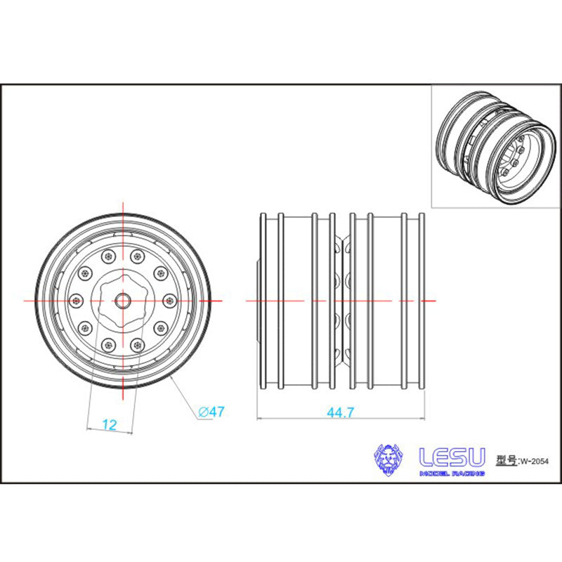 LESU Rear Wheels Metal Hubs for Dumper Tractor Truck Car 1/14 Scale Radio Controlled Car Replacements Spare Parts