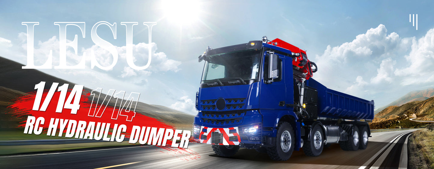 IN Stock LESU Z0017 1/14 Metal 8X8 RC Roll On Off Dump Truck RTR with Hydraulic Crane FlySky Paladin PL18EV Radio System 2Speed Transmission Light Sound