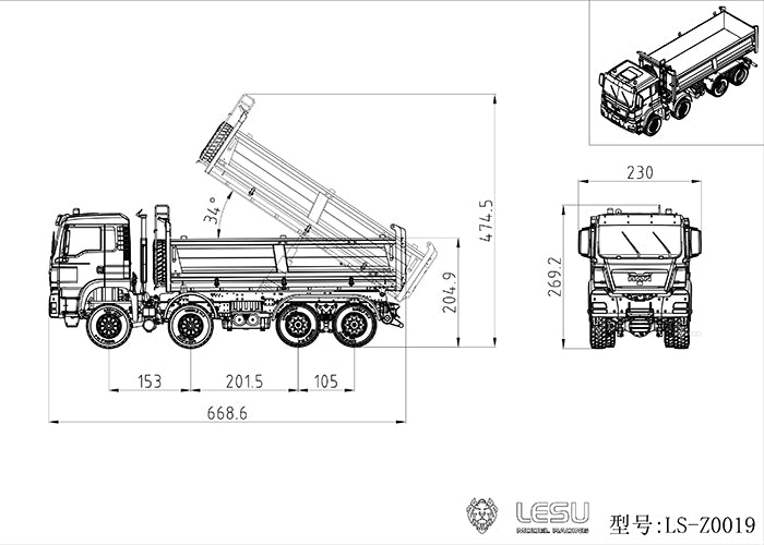 LESU 1/14 Scale TGS Metal Chassis 8*8 Dumper Truck Construction Vehicle DIY Model with Light Sound System Motor ESC Servo