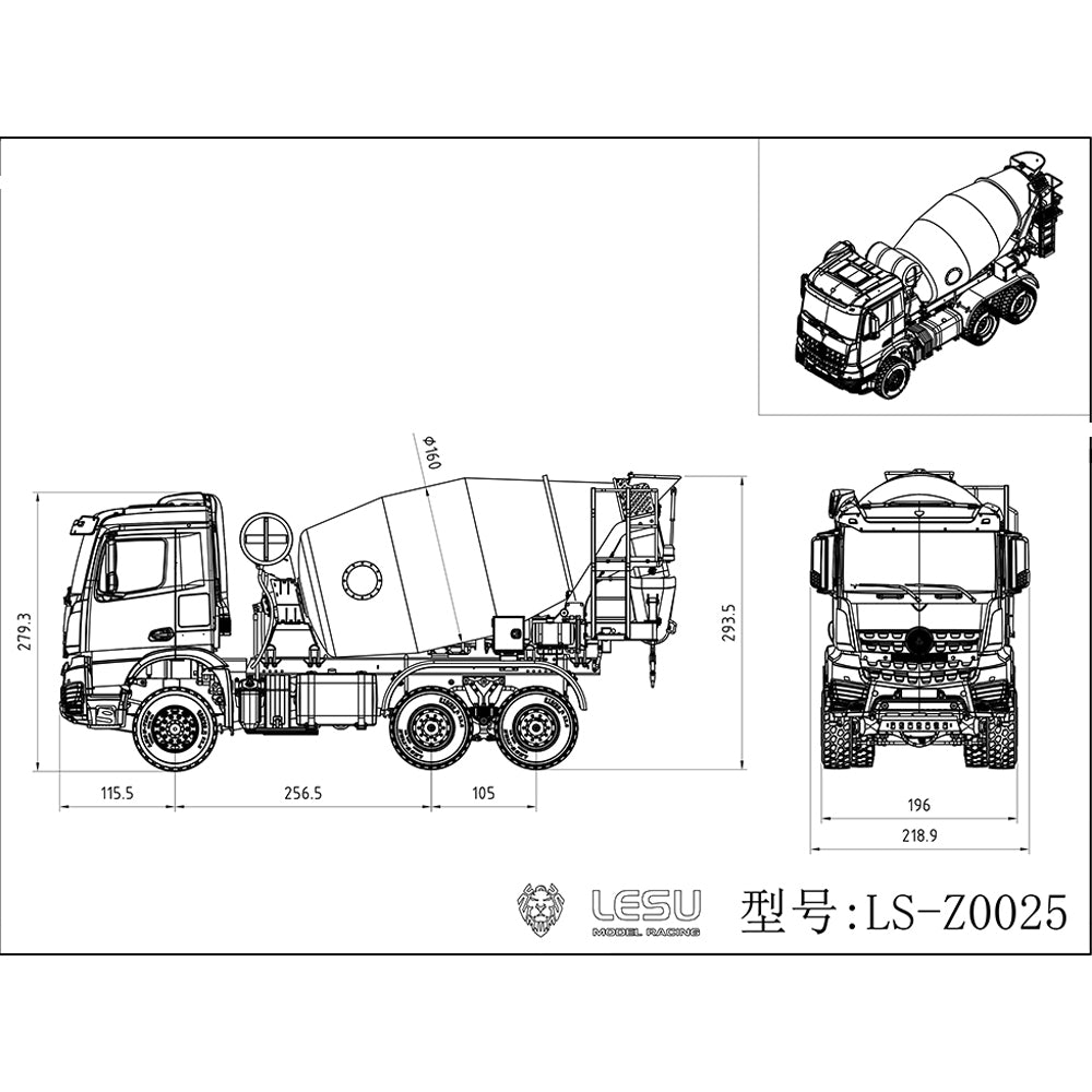 LESU 1/14 6x6 RC Mixer Truck Painted Assembled Radio Control Agitating Lorry Car Model Light Sound System W/O Battery Charger