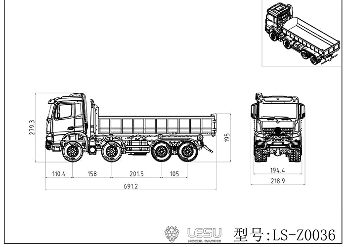 IN STOCK LESU 1/14 Scale 8x8 Truck Hydraulic Remote Controlled Dumper Roll On/Off Tipper Model Car Sound Light System Motor