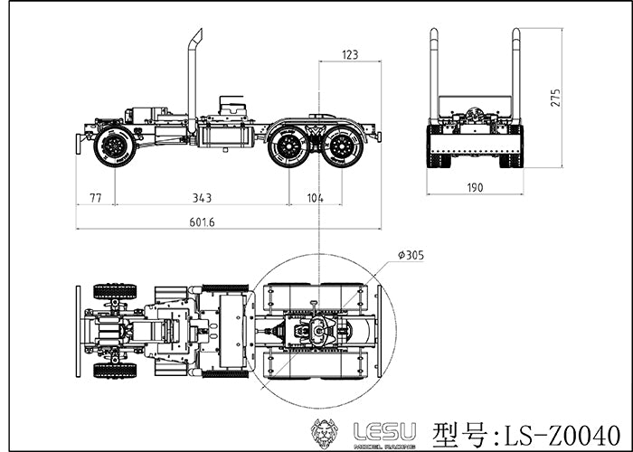 LESU 1/14 Metal King Hauler 6*6 Chassis for RC Tractor Truck DIY Model