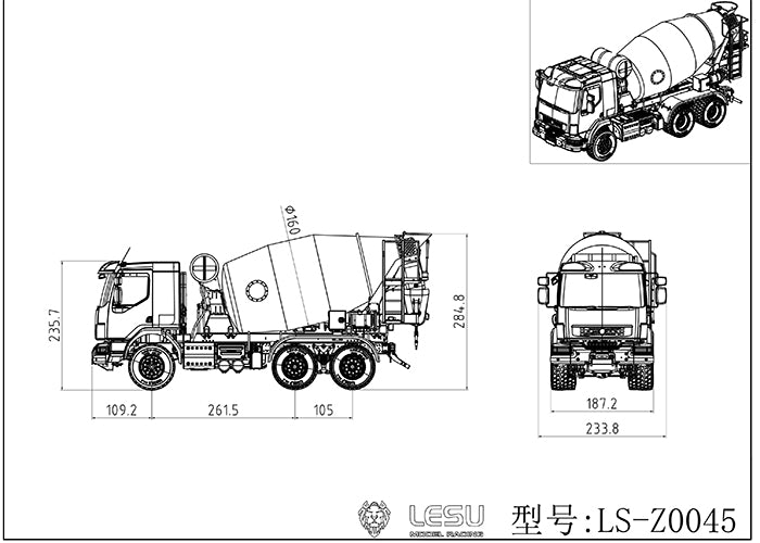 In Stock LESU 1/14 6x6 Metal Remote Controlled Unpainted Concrete Car Mixer Truck Construction Vehicle Model Light Sound System Servo ESC