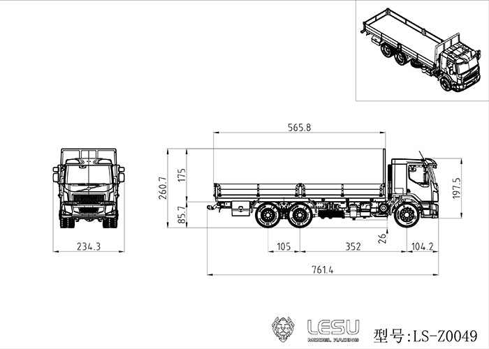 LESU 1/14 VM 6x4 Unpainted Remote Controlled Flatbed Truck Model Car for Light System Motor Servo ESC W/O Battery Radio