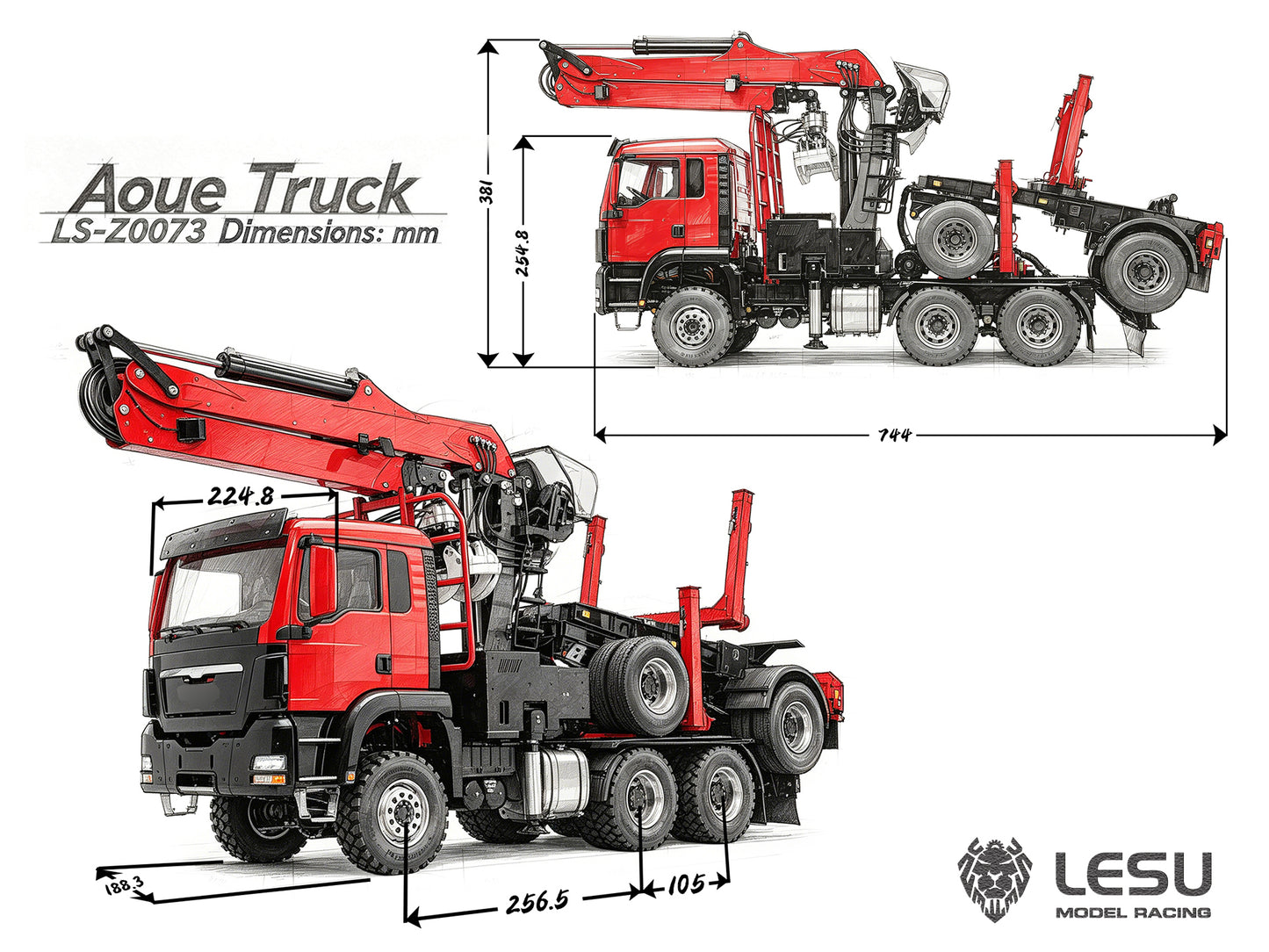 New Arrival Deposit LESU A0052 Z0073 1/14 RC Timber Crane Carrier Forestry Transport Vehicle Long Log Trailer with Hydraulic Support Legs