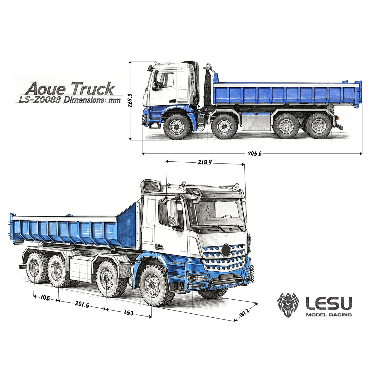 LESU Z0088 1/14 8x8 Metal Roll Off RC Hydraulic Dump Truck with Folding Hook Lift 3 Speed Transmission Differential Lock Sound Light