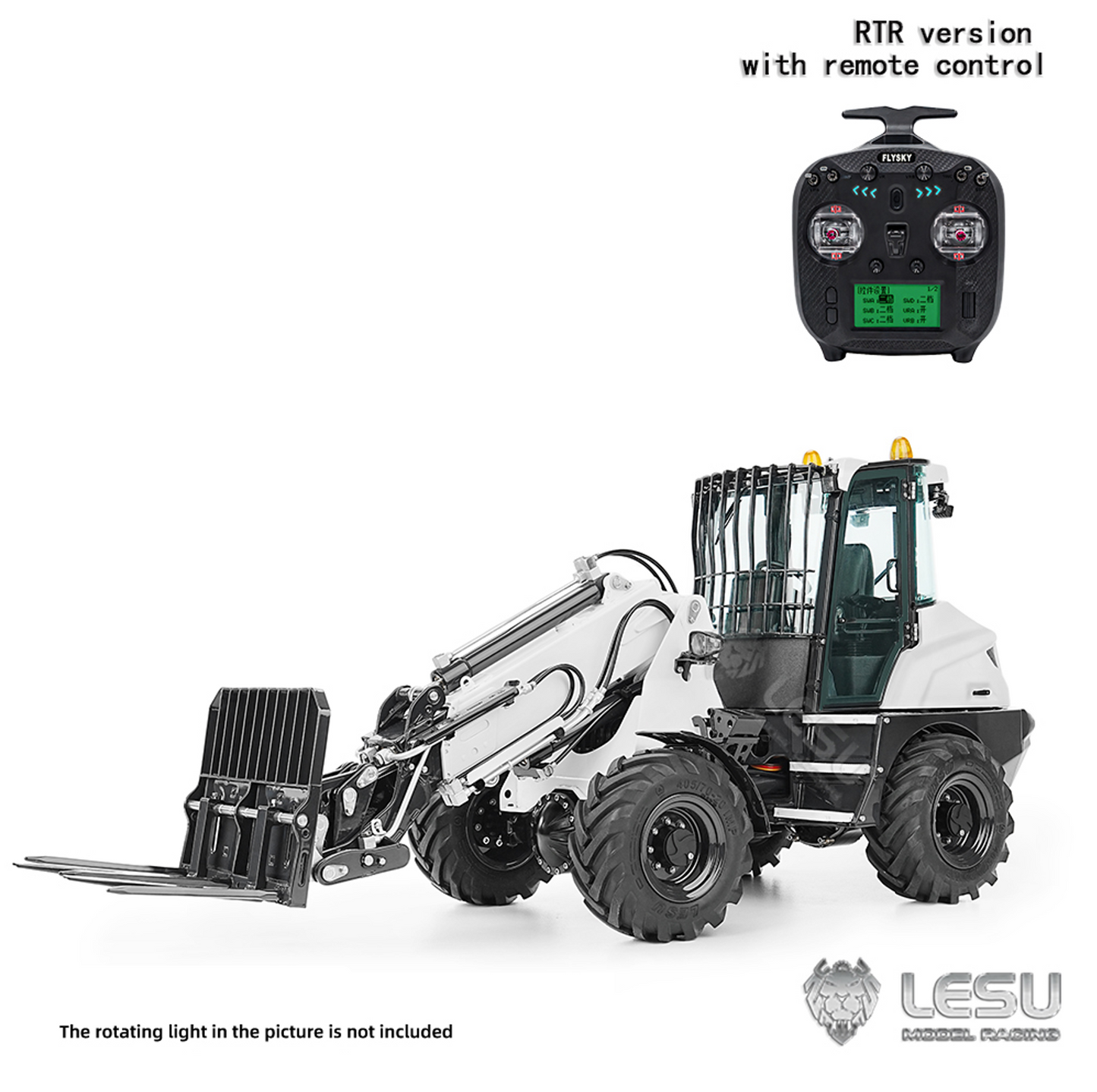 LESU AOUE AT1050 1/14 Metal 4X4 RC Hydraulic Telescopic Arm Loader Sound Light System Fork Bucket for Construction Vehicle Enthusiast