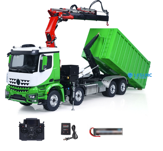 LESU Z0017 1/14 Metal Hydraulic 8x8 RC Dump Truck with Crane Brushless ESC 2 Transmission Differential Axles Sound Light System