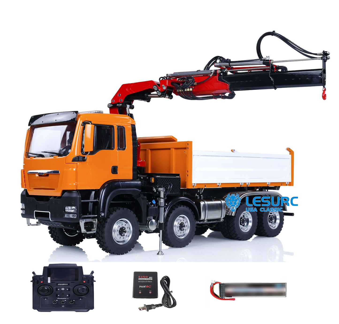 LESU Z0063 1/14 Metal Hydraulic 3 Ways RC Dump Truck with Crane Paladin PL18EV Remote Controller 7CH Valve 2 Speed Transmission Sound Light System