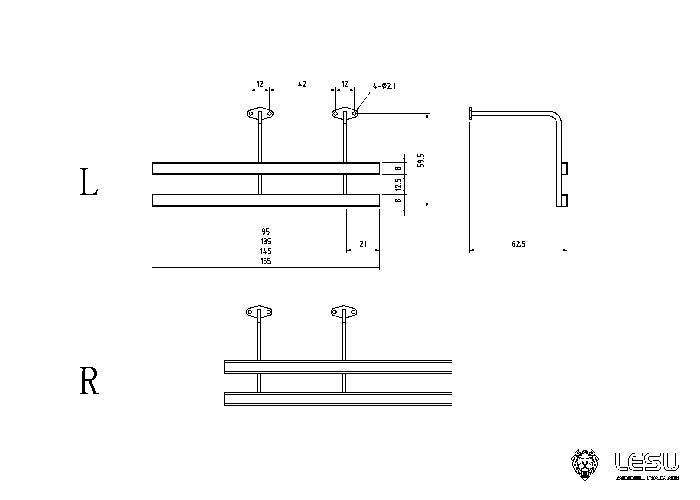 LESU Metal Left Right Side Bumper Suitable for 1/14 Scale RC Remote Cotrol Tractor Truck Dumper Cars Model DIY Upgraded Parts