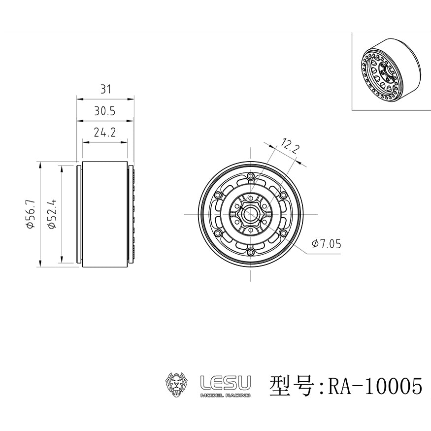 LESU Metal 1.9 Inch Wheel Hub With Connector for Remote Control Off-road Vehicles 1/10 Crawler Car Model Part Accessories