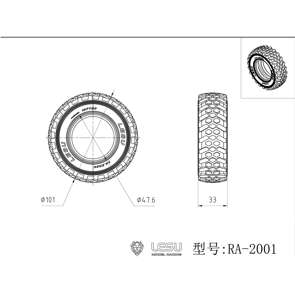Rubber Tire Metal Wheel Hub Suitable for LESU 1/10 RC Metal 4*4 Crawler Truck RAVE-UM406 Off-road Light Truck Model Parts