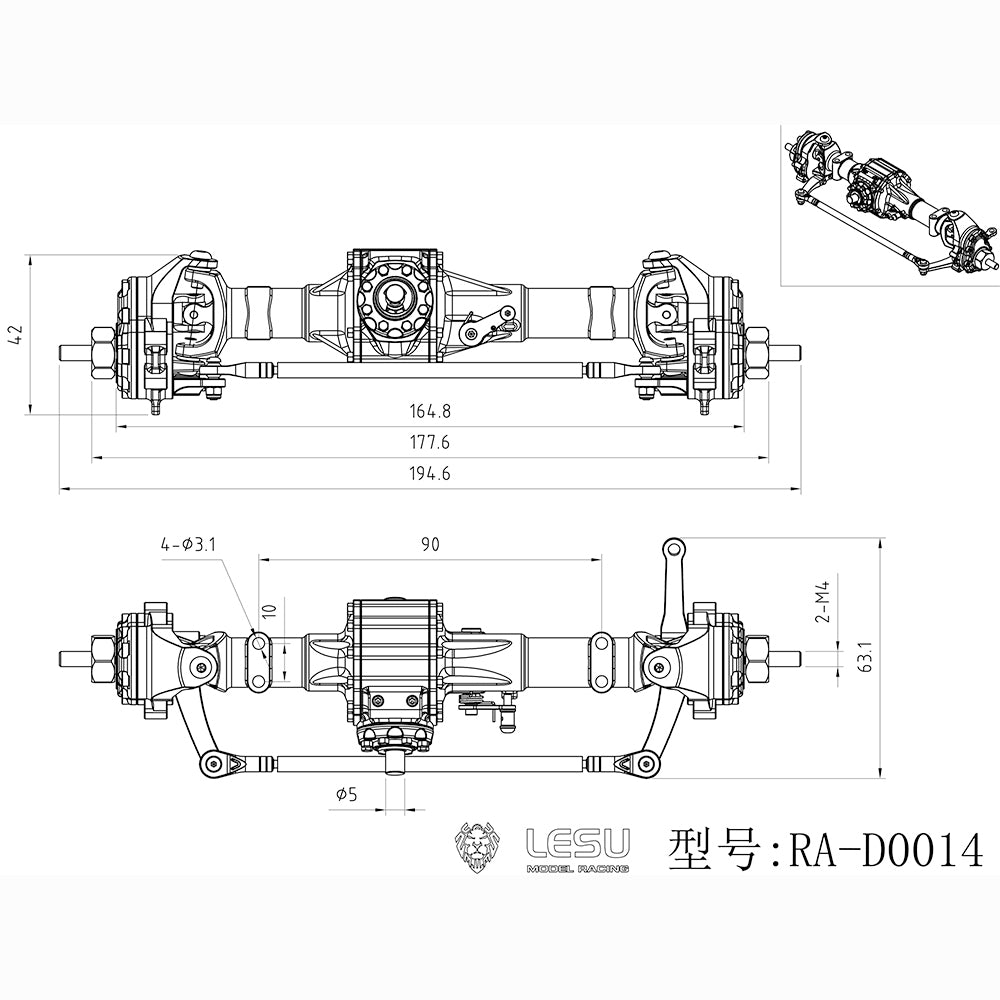 LESU 1/10 Front Differential Lock Axle Rear Axle Differential Lock for RAVE UM406 RC Crawler Car Truck Model DIY RC Hobby Model Parts